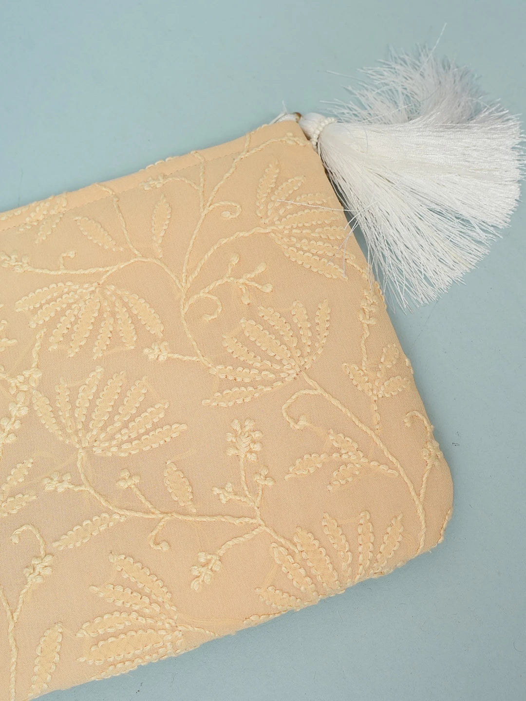 Ada Hand Embroidered Fawn Viscose Georgette Lucknowi Chikankari Pouch 01A564517