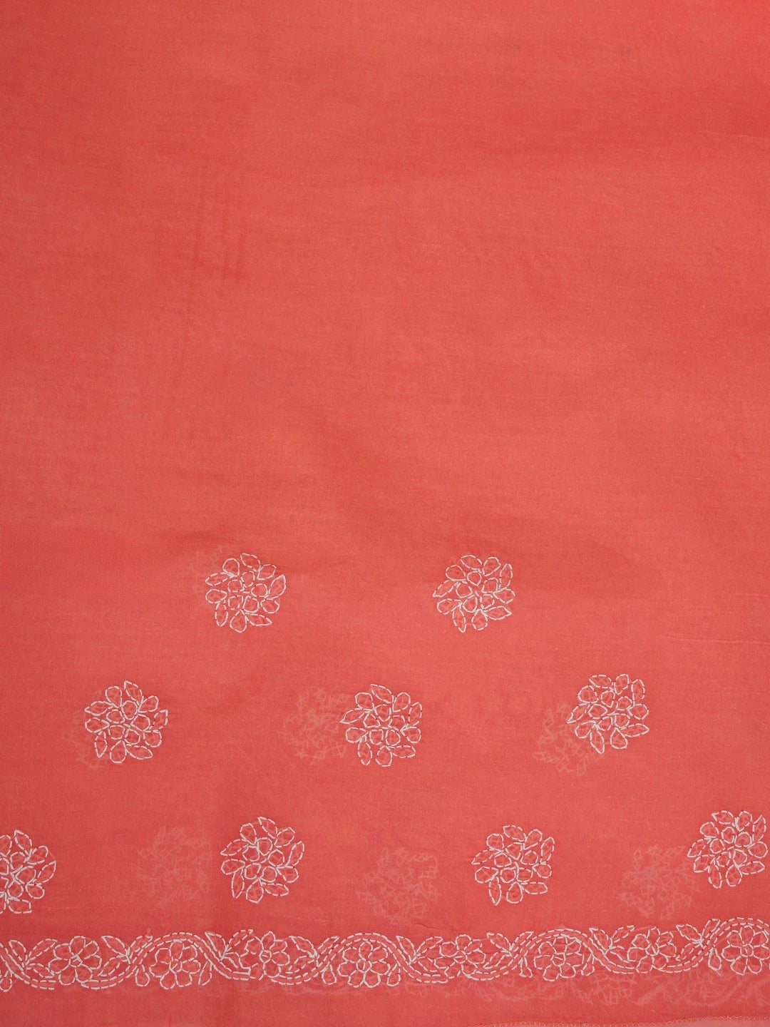 Ada Hand Embroidered Carrot Pink Cotton Lucknowi Chikankari Saree With Blouse 01A581119
