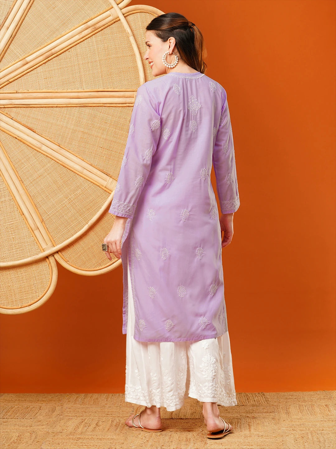 Ada Hand Embroidered Lavender Cotton Lucknowi Chikankari Straight Kurta A411597
