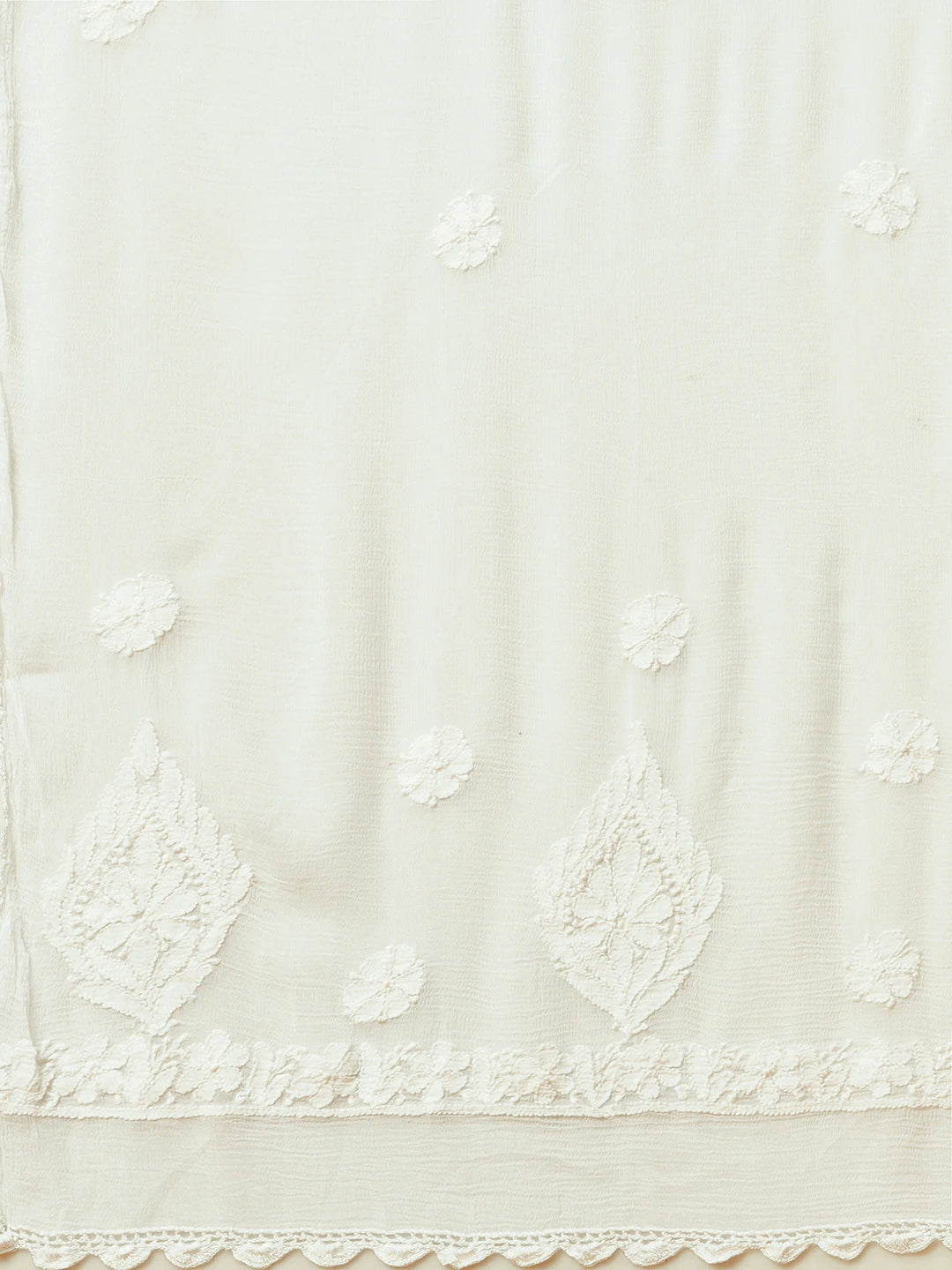 Ada Hand Embroidered White Chiffon Lucknowi Chikankari Dupatta A511217