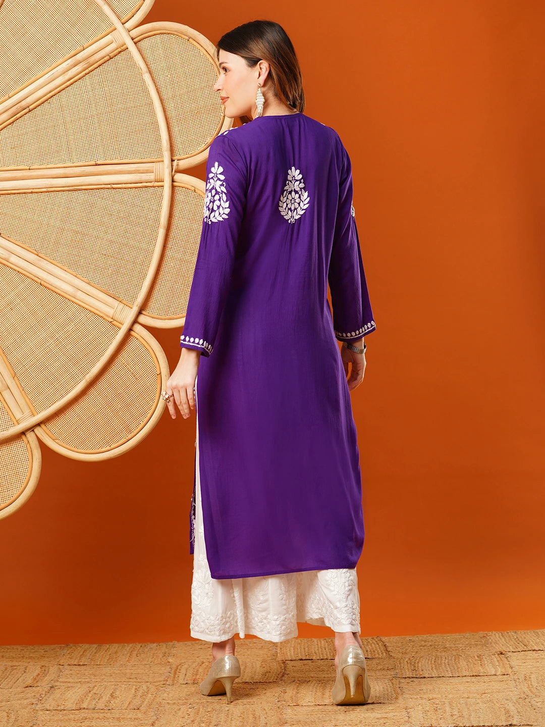 Ada Hand Embroidered Purple Modal Lucknowi Chikankari Straight Kurta A411586