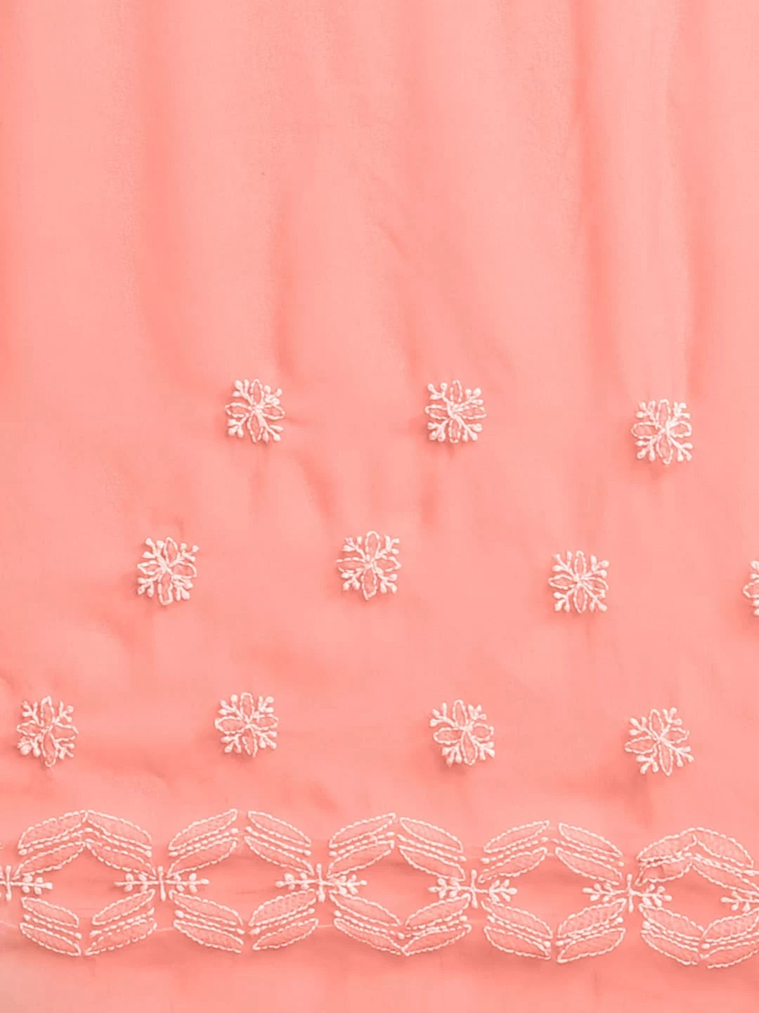 Ada Hand Embroidered  Peach Georgette Lucknowi Chikankari Saree With Blouse A191488