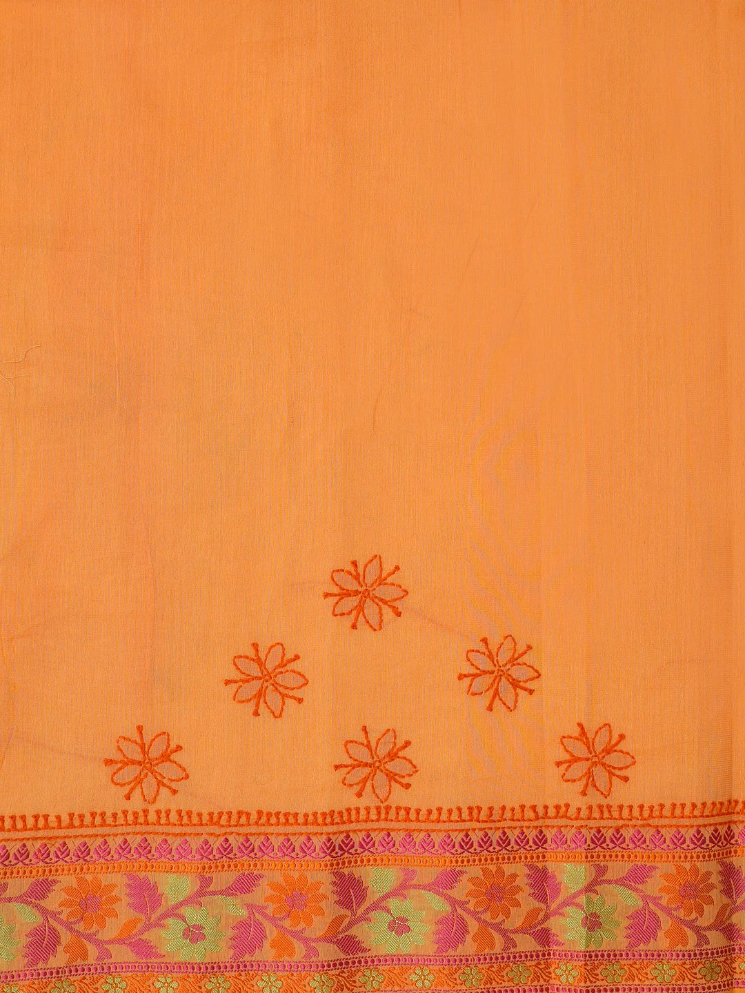 Ada Hand Embroidered Orange Chanderi Lucknowi Chikankari Saree With Blouse 01A582181