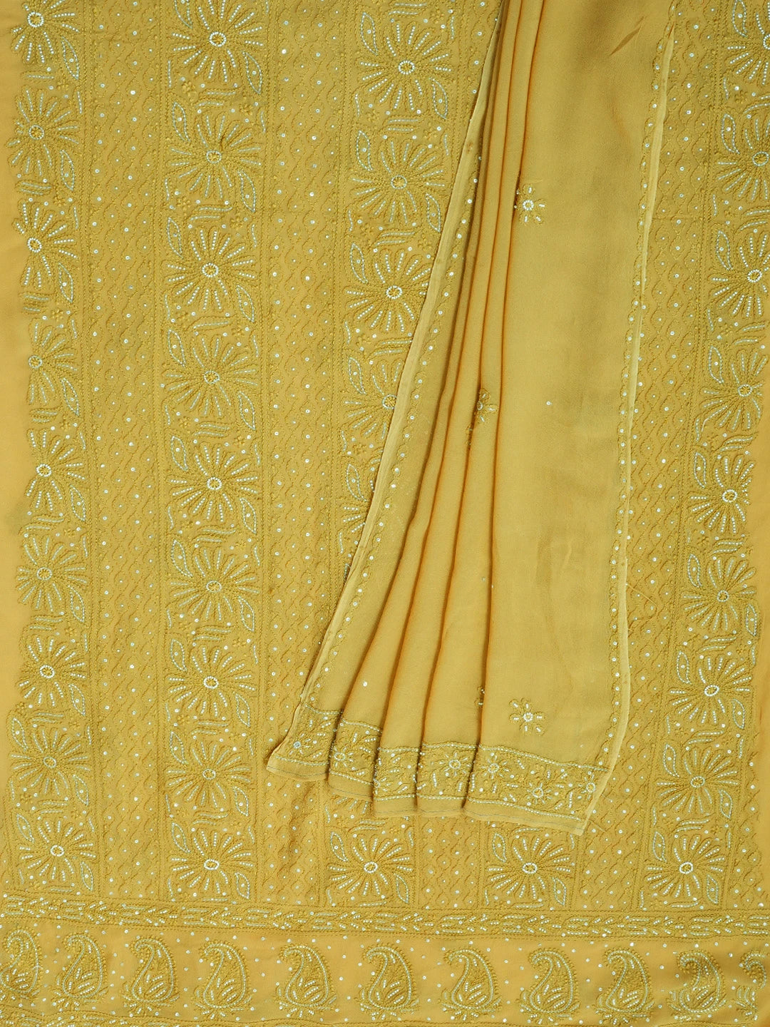 Ada Hand Embroidered Mehandi Green Viscose Georgette Lucknowi Chikankari Unstitched Kurta Dupatta Set With Pearl Work 01A446792