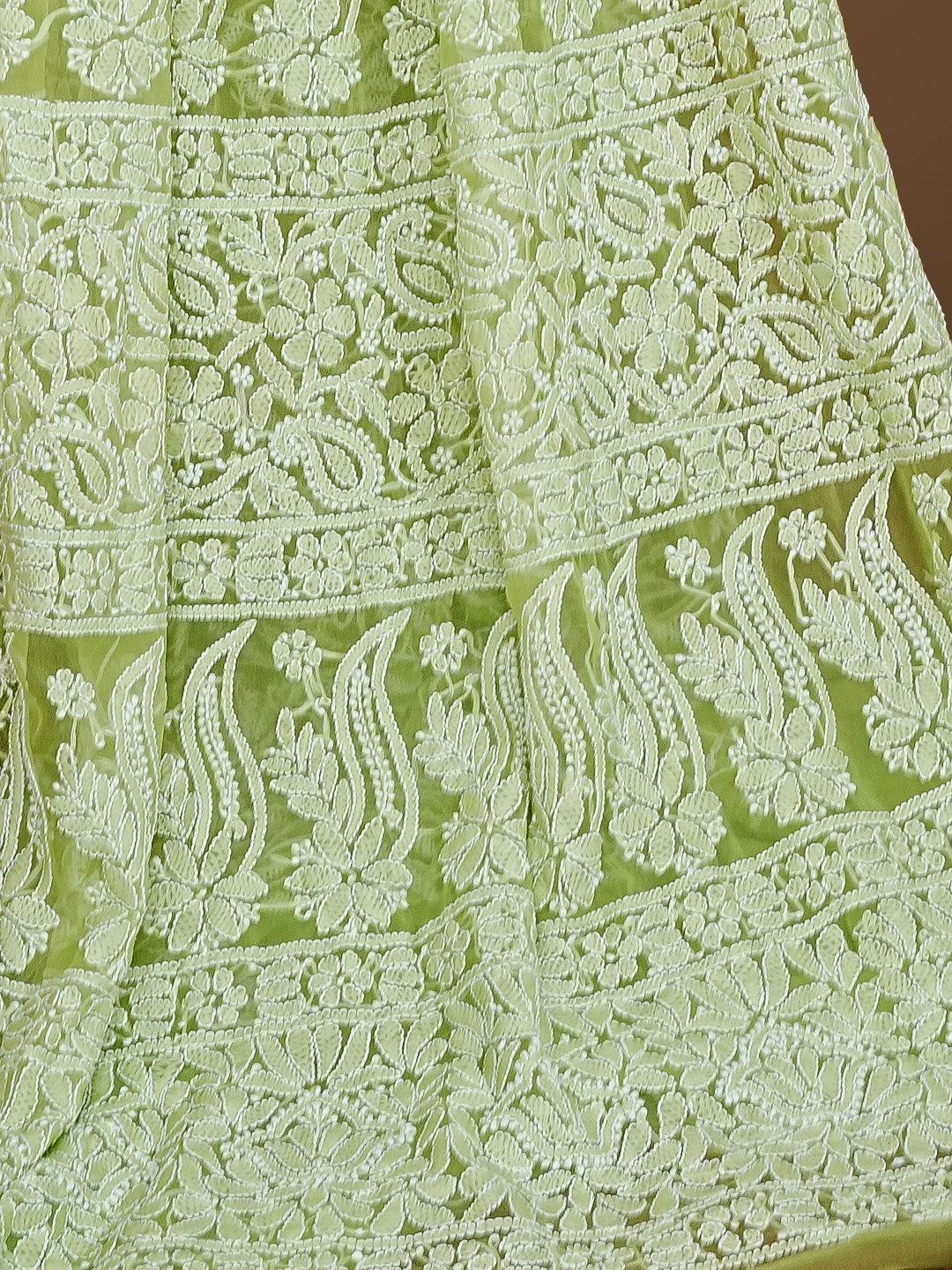 Ada Hand Embroidered Green Georgette Lucknowi Chikankari Saree With Blouse 01A583355