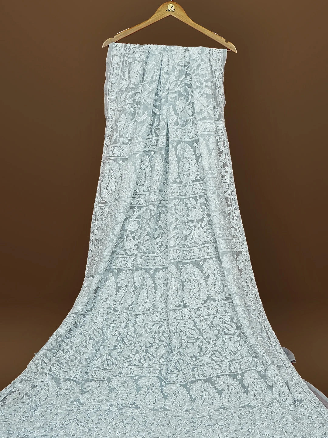 Ada Hand Embroidered Grey Georgette Lucknowi Chikankari Saree With Blouse 01A583329