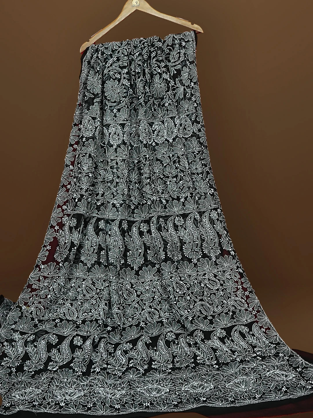 Ada Hand Embroidered Black Georgette Lucknowi Chikankari Saree With Blouse 01A583365
