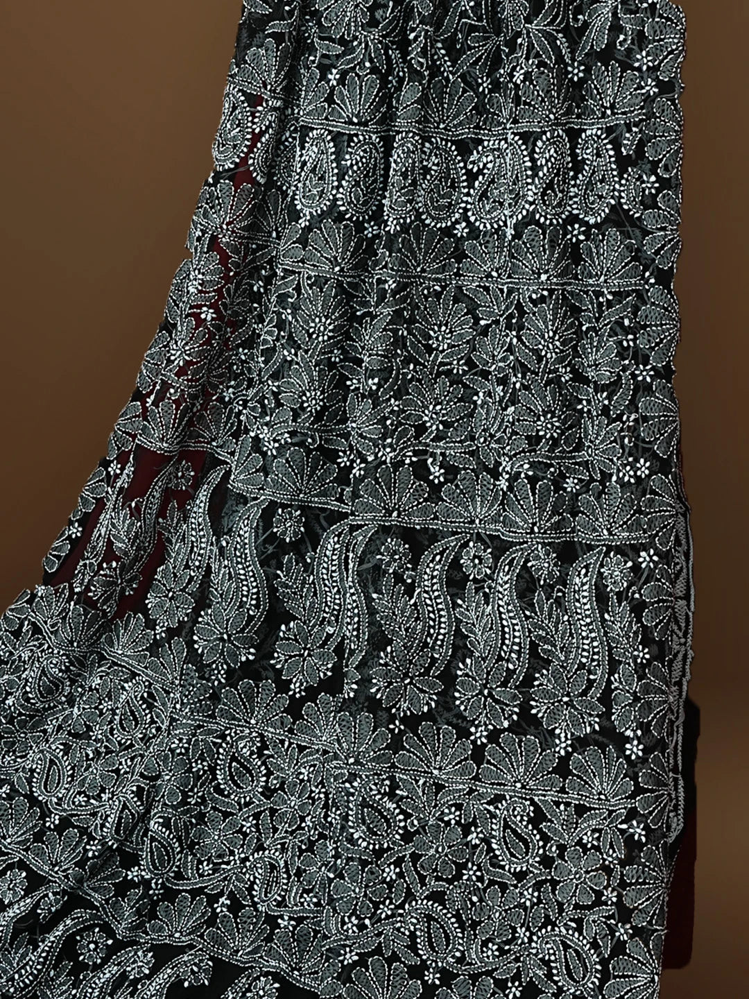 Ada Hand Embroidered Black Georgette Lucknowi Chikankari Saree With Blouse 01A583365