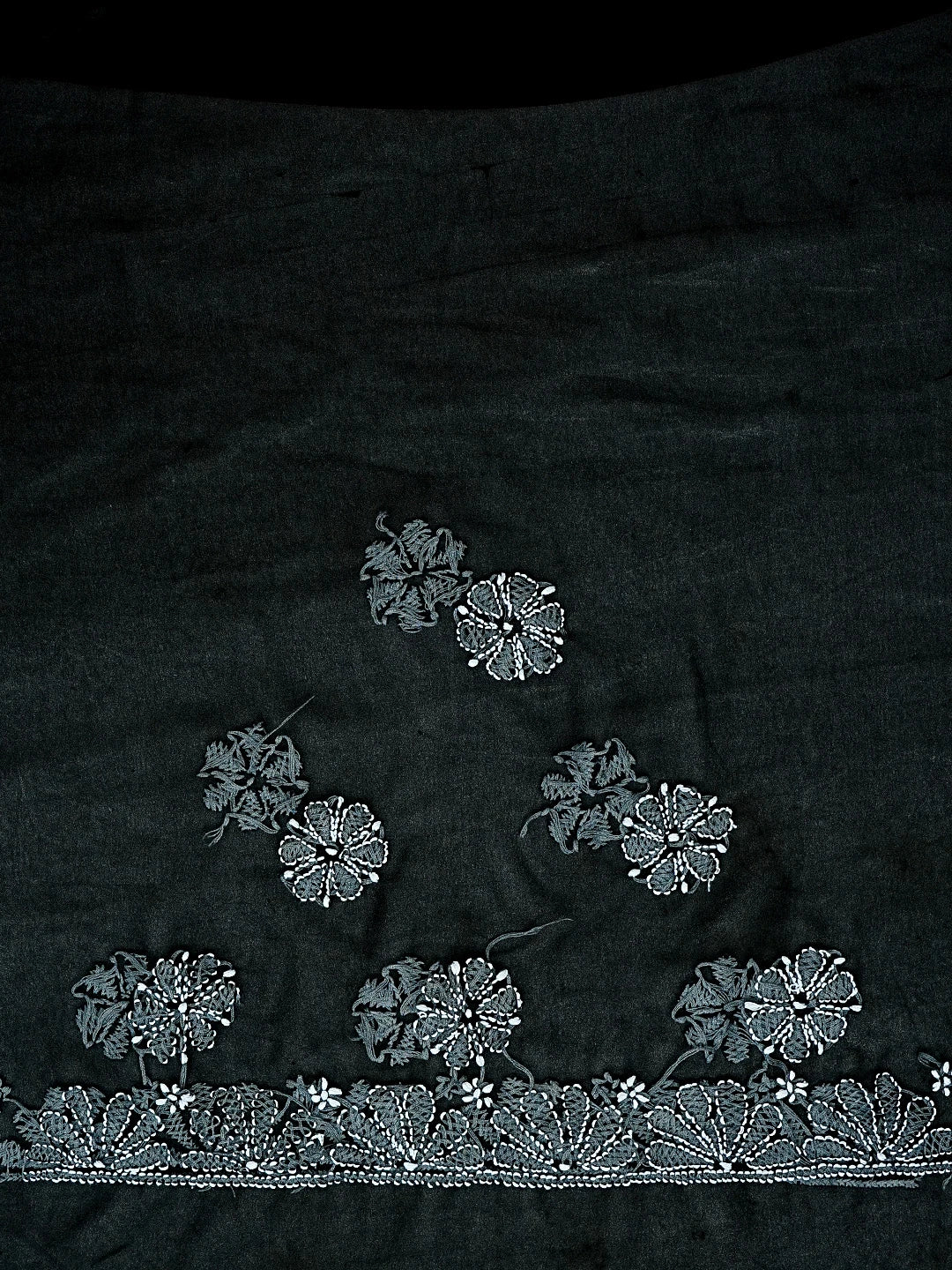 Ada Hand Embroidered Black Georgette Lucknowi Chikankari Saree With Blouse 01A583365