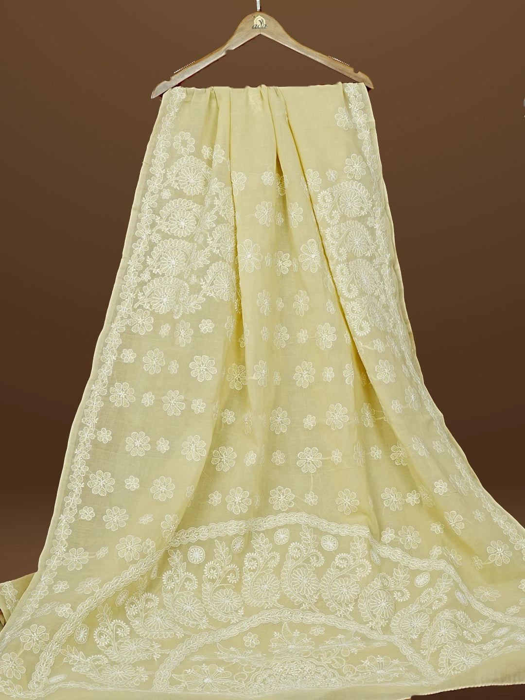 Ada Hand Embroidered Fawn Cotton Lucknowi Chikankari Saree and Blouse 01A583387