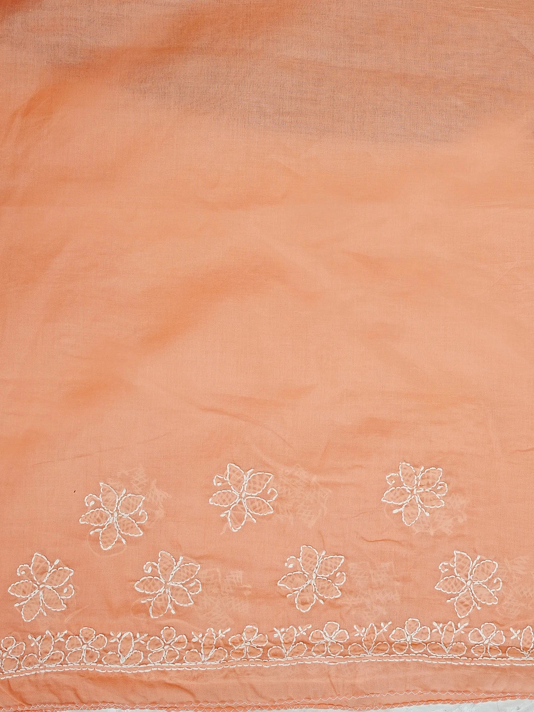 Ada Hand Embroidered Peach Cotton Lucknowi Chikankari Saree and Blouse 01A583390
