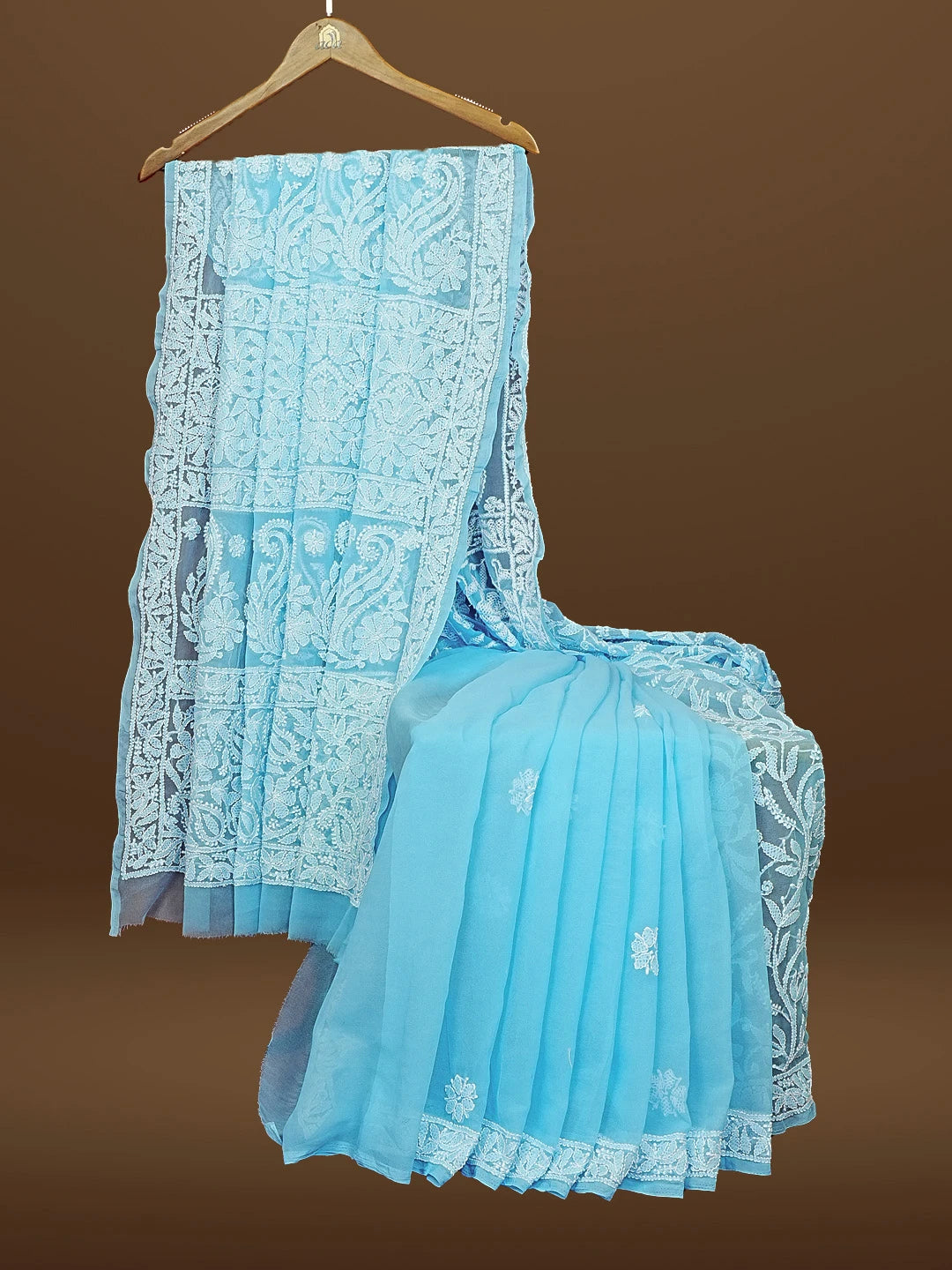 Ada Hand Embroidered Blue Georgette Lucknowi Chikankari Saree With Blouse 01A583318