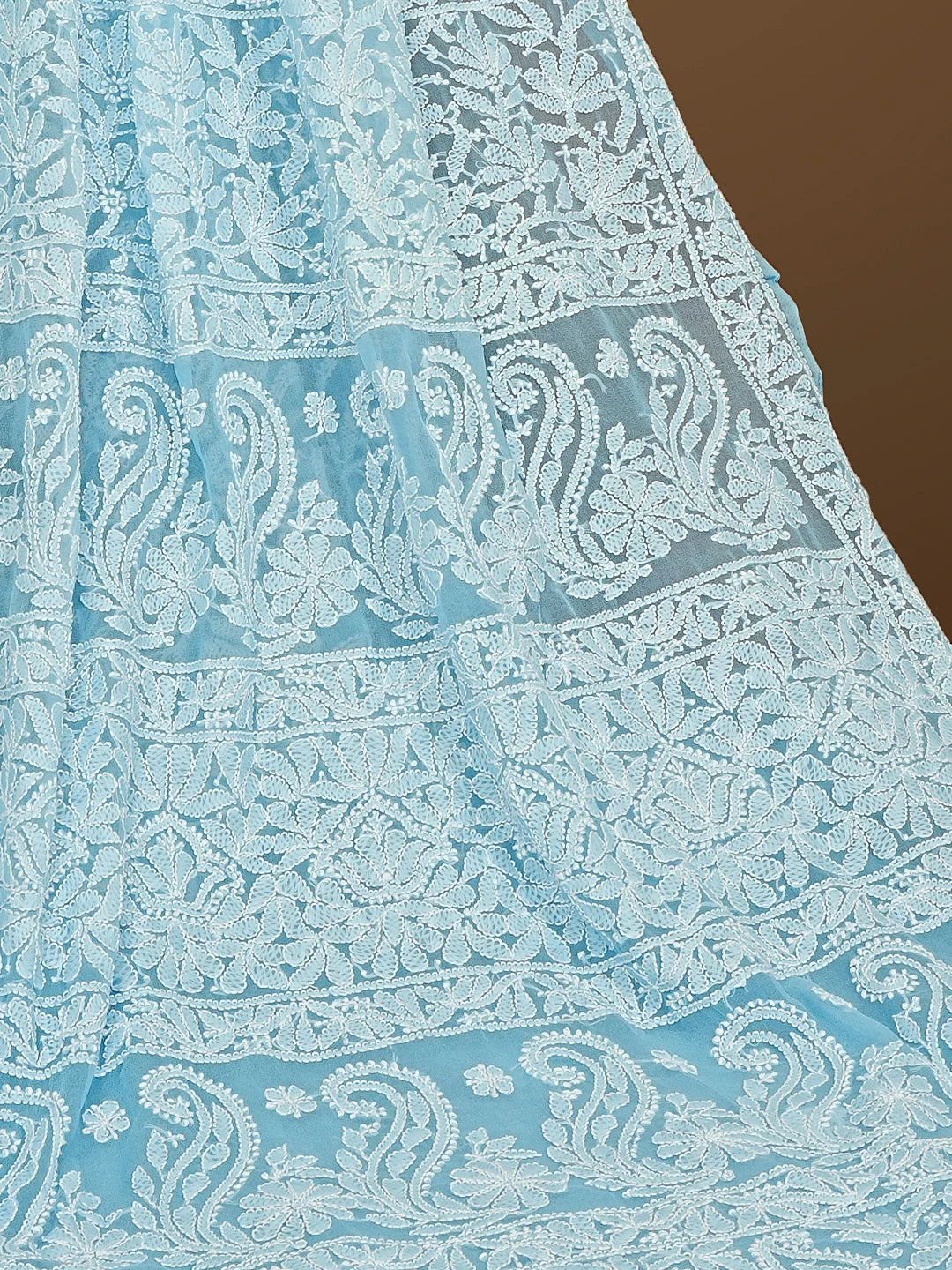 Ada Hand Embroidered Blue Georgette Lucknowi Chikankari Saree With Blouse 01A583318