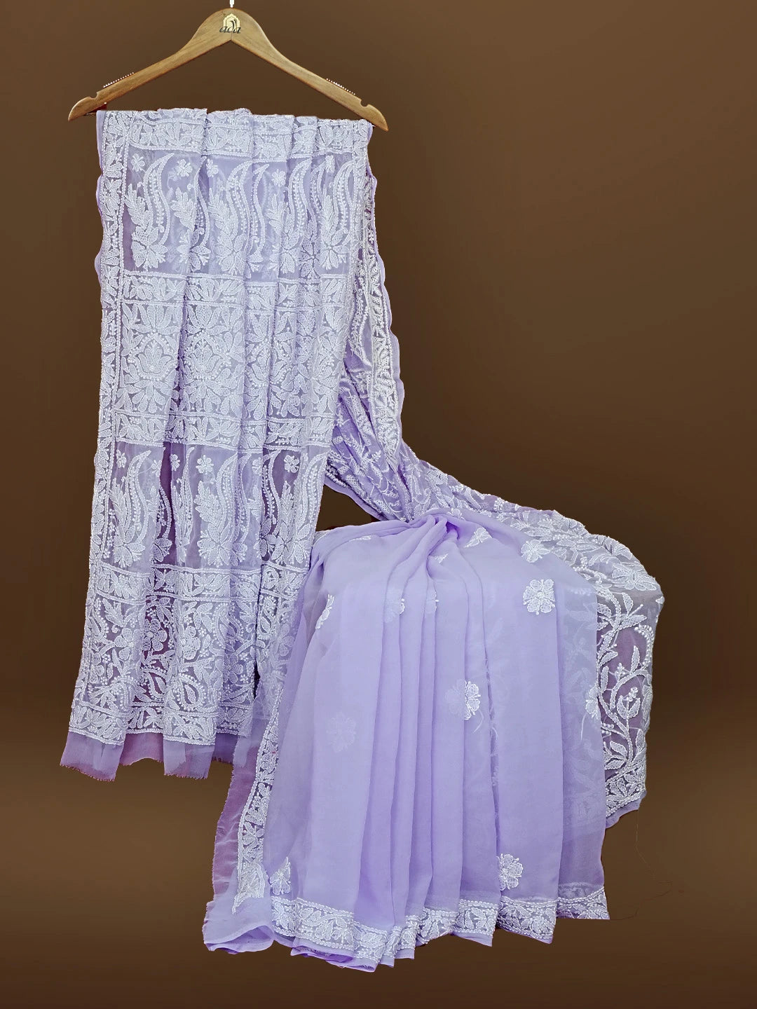 Ada Hand Embroidered Mauve Fuax Georgette Lucknowi Chikankari Saree and Blouse 01A583375
