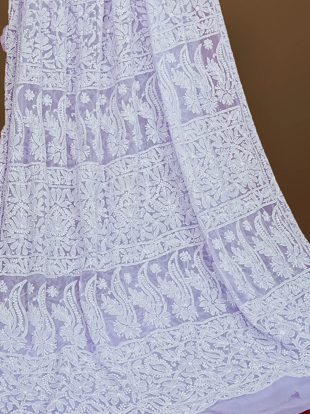 Ada Hand Embroidered Mauve Fuax Georgette Lucknowi Chikankari Saree and Blouse 01A583375