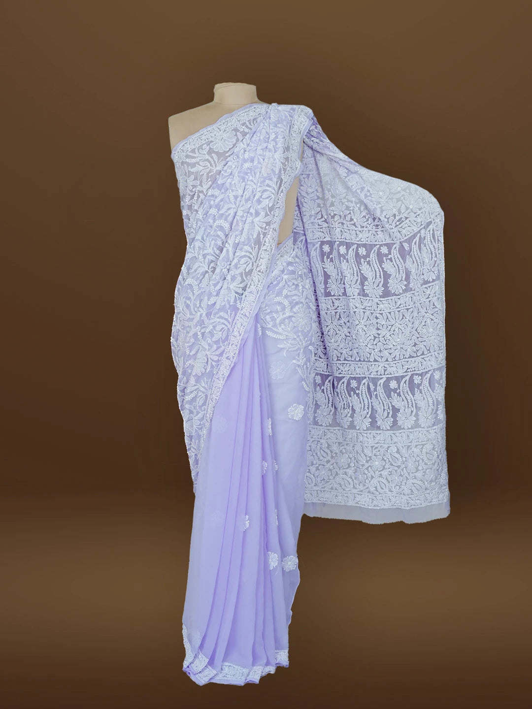 Ada Hand Embroidered Mauve Fuax Georgette Lucknowi Chikankari Saree and Blouse 01A583375