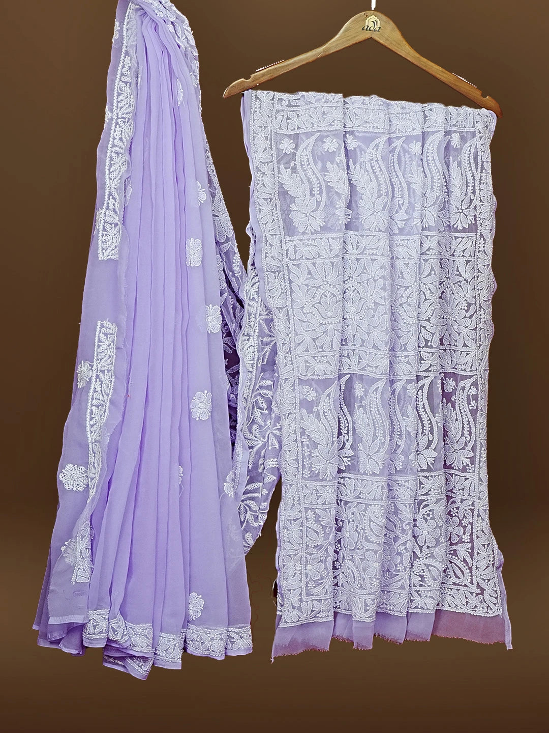 Ada Hand Embroidered Mauve Fuax Georgette Lucknowi Chikankari Saree and Blouse 01A583375
