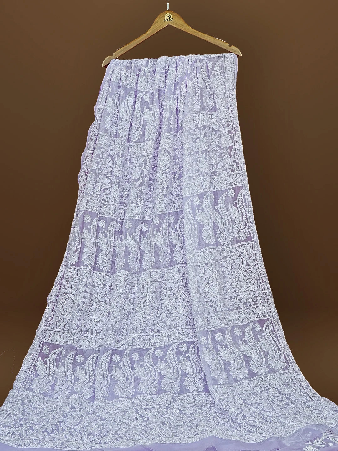 Ada Hand Embroidered Mauve Fuax Georgette Lucknowi Chikankari Saree and Blouse 01A583375