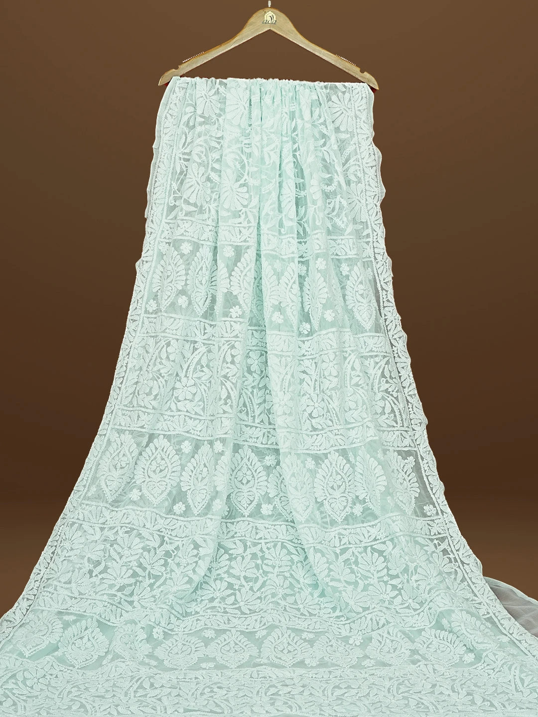 Ada Hand Embroidered Sea Green Georgette Lucknowi Chikankari Saree With Blouse 01A583332