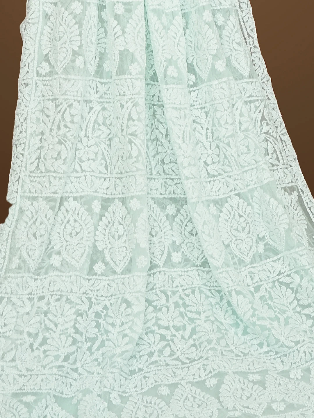 Ada Hand Embroidered Sea Green Georgette Lucknowi Chikankari Saree With Blouse 01A583332