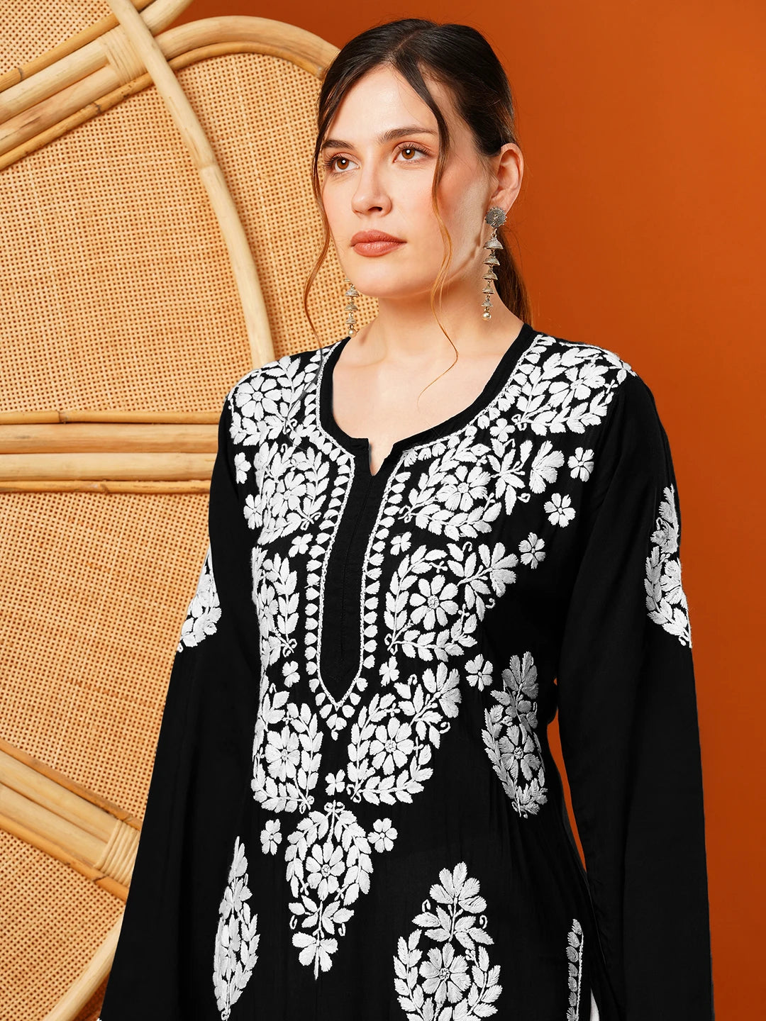 Ada Hand Embroidered Black Modal Lucknowi Chikankari Straight Kurta A411590