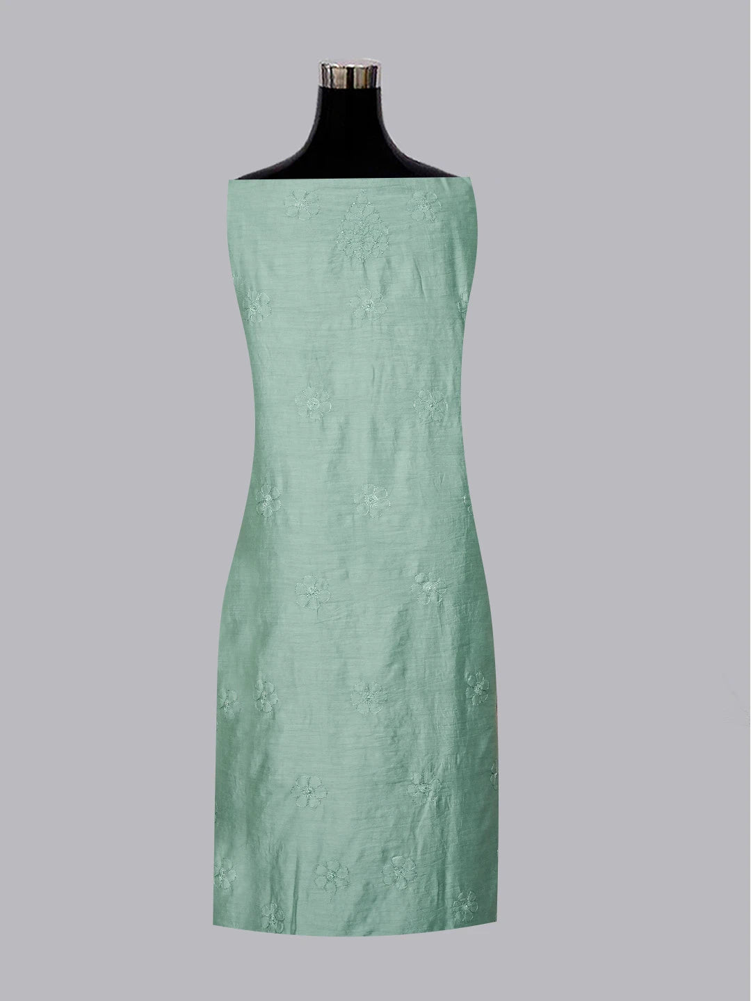 Ada Hand Embroidered Viridian Green Chanderi Lucknowi Chikankari Unstitched Kurta Dupatta Set 01A584801