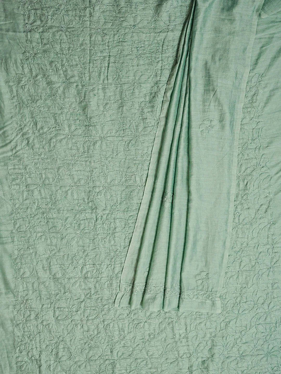 Ada Hand Embroidered Viridian Green Chanderi Lucknowi Chikankari Unstitched Kurta Dupatta Set 01A584801