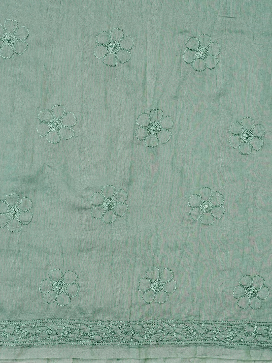 Ada Hand Embroidered Viridian Green Chanderi Lucknowi Chikankari Unstitched Kurta Dupatta Set 01A584801