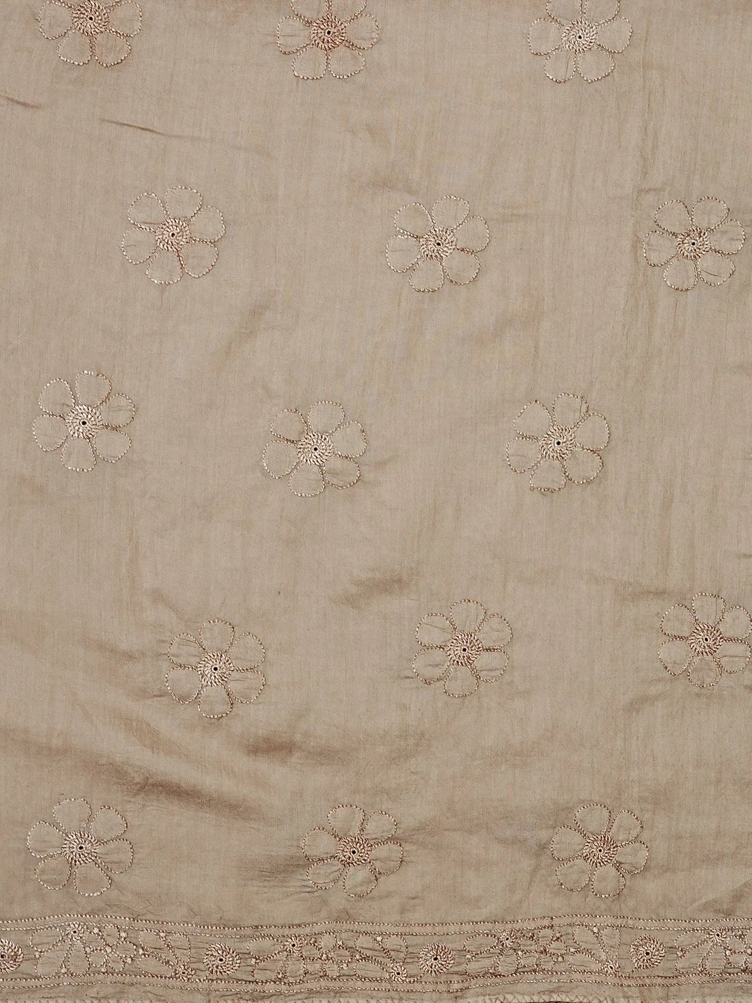Ada Hand Embroidered Brown Chanderi Lucknowi Chikankari Unstitched Kurta Dupatta Set 01A584789
