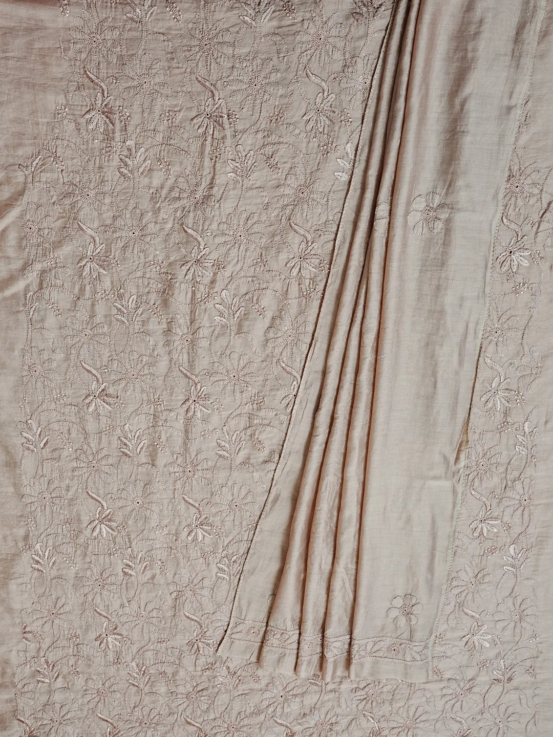Ada Hand Embroidered Brown Chanderi Lucknowi Chikankari Unstitched Kurta Dupatta Set 01A584789