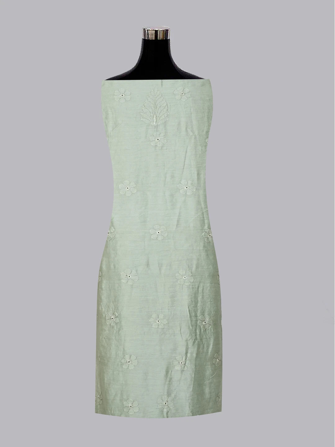 Ada Hand Embroidered Olive Green Chanderi Lucknowi Chikankari Unstitched Kurta Dupatta Set 01A584812