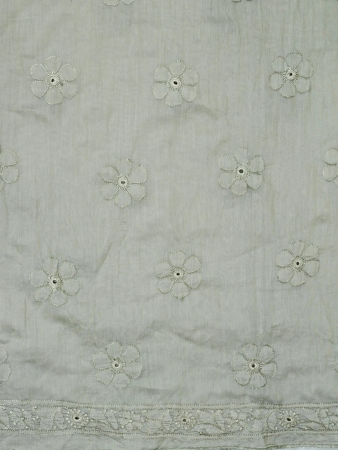 Ada Hand Embroidered Olive Green Chanderi Lucknowi Chikankari Unstitched Kurta Dupatta Set 01A584812