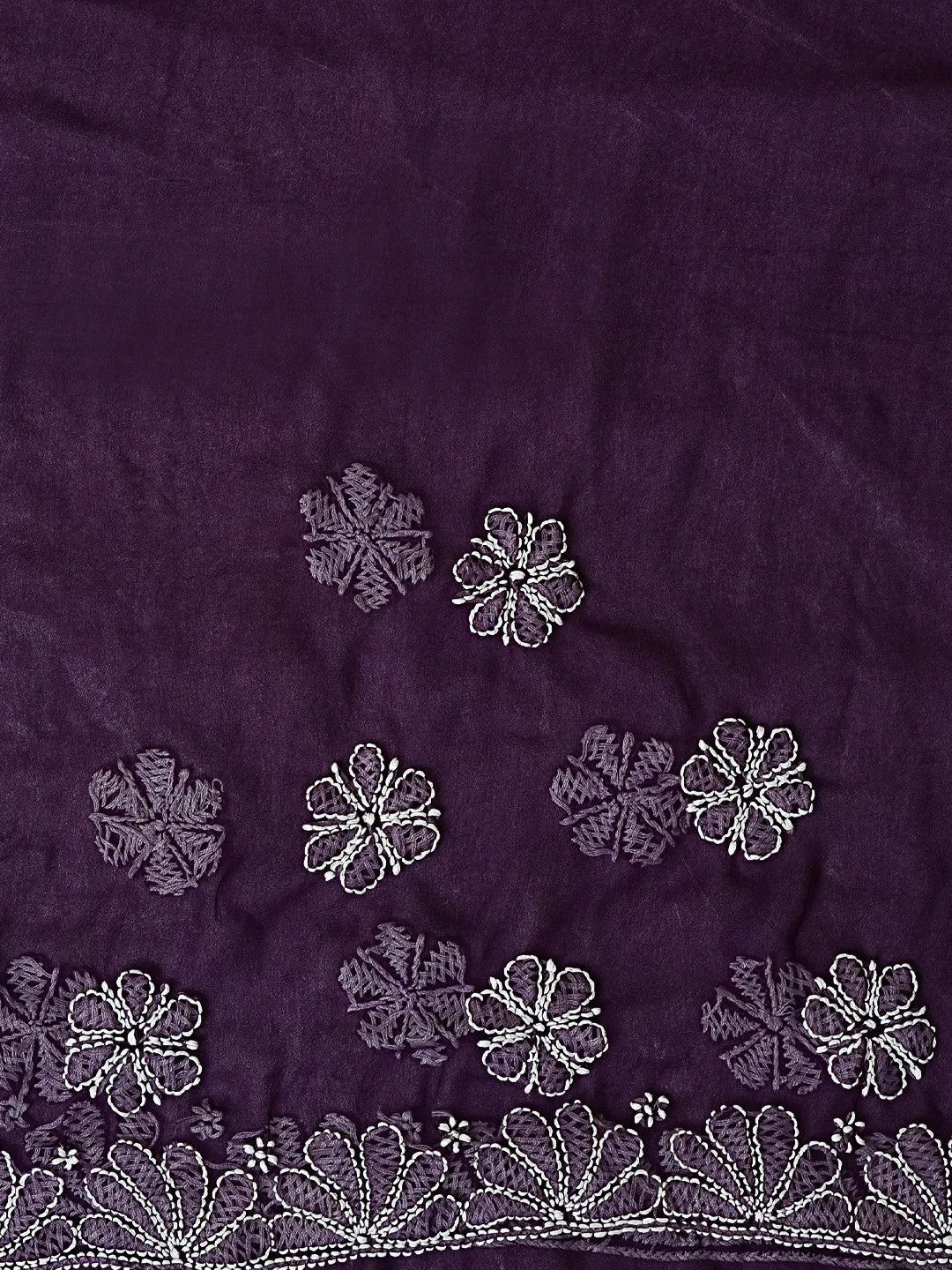 Ada Hand Embroidered Purple Fuax Georgette Lucknowi Chikankari Saree and Blouse 01A583334