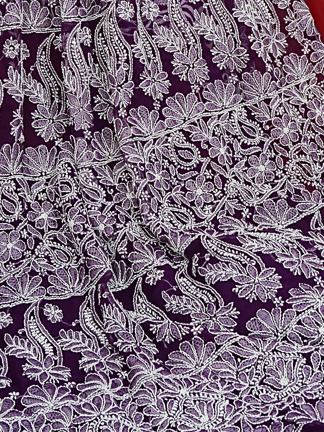 Ada Hand Embroidered Purple Fuax Georgette Lucknowi Chikankari Saree and Blouse 01A583334