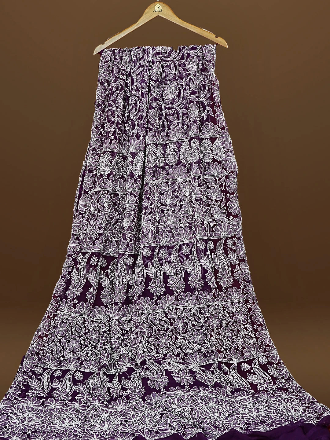 Ada Hand Embroidered Purple Fuax Georgette Lucknowi Chikankari Saree and Blouse 01A583334