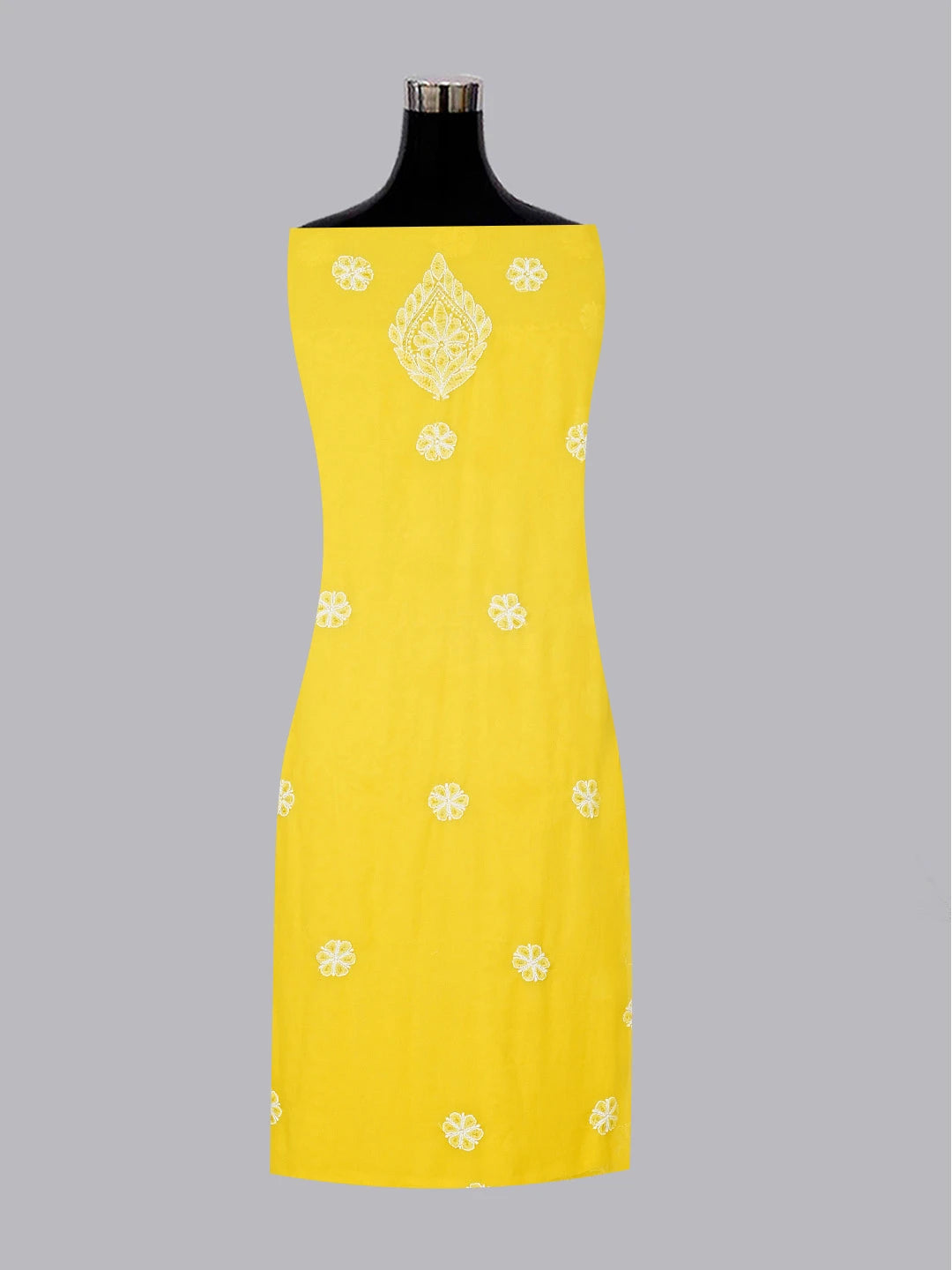 Ada Hand Embroidered Yellow Georgette Lucknowi Chikankari Unstitched Suit Piece With Sequinned Work 01A584338