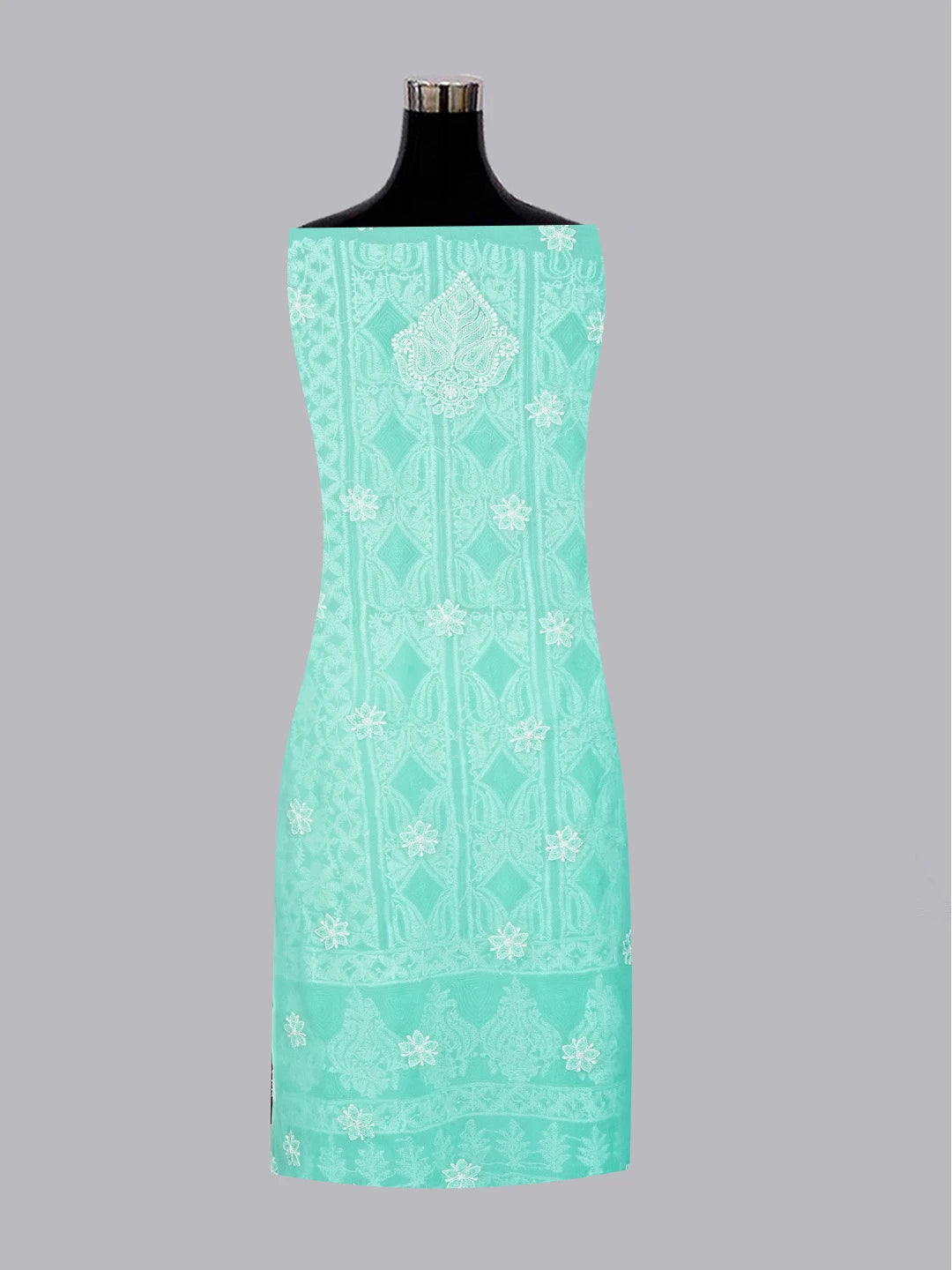 Ada Hand Embroidered Sea Green Georgette Lucknowi Chikankari Unstitched Suit Piece With Sequinned Work 01A584342