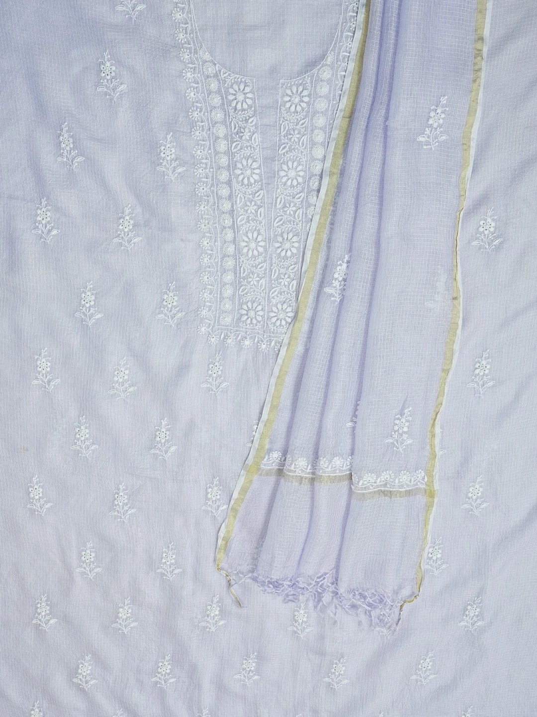 Ada Hand Embroidered Mauve Kota Silk Lucknowi Chikankari Unstitched Kurta Dupatta Set 01A580690