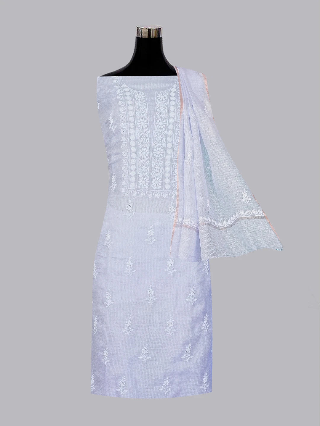 Ada Hand Embroidered Mauve Kota Silk Lucknowi Chikankari Unstitched Kurta Dupatta Set 01A580690