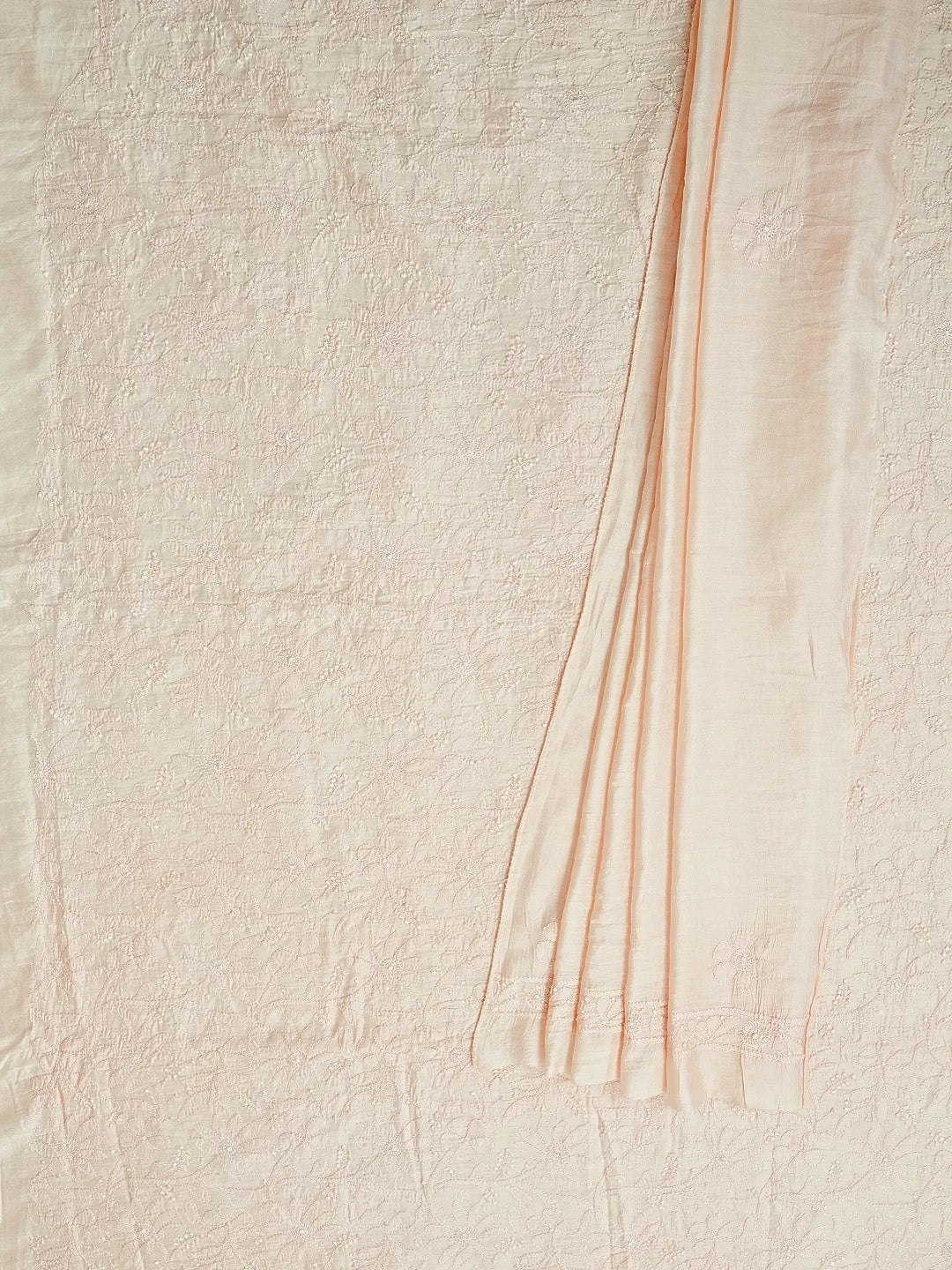 Ada Hand Embroidered Melon Peach Chanderi Lucknowi Chikankari Unstitched Kurta Dupatta Set 01A584728