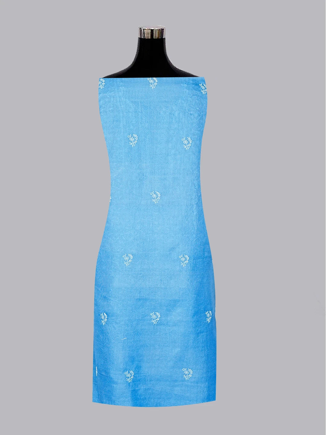 Ada Hand Embroidered Blue Kota Silk Lucknowi Chikankari Unstitched Kurta Dupatta Set 01A575671