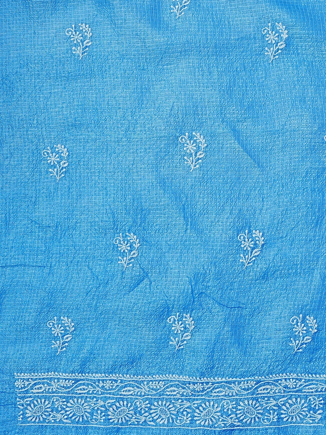 Ada Hand Embroidered Blue Kota Silk Lucknowi Chikankari Unstitched Kurta Dupatta Set 01A575671