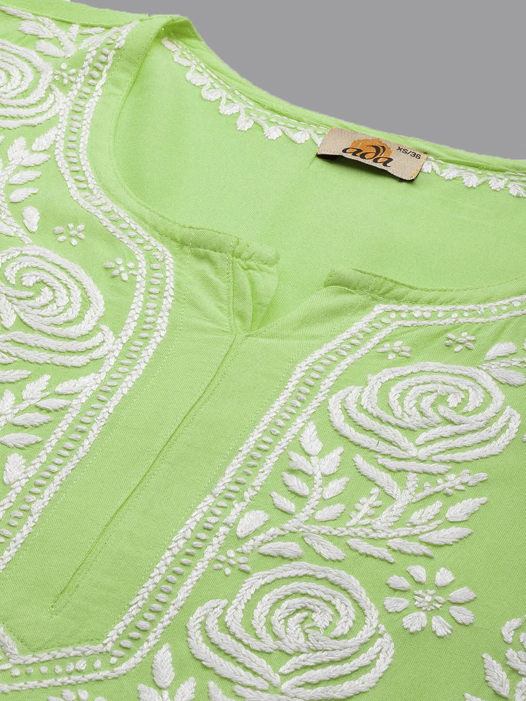 Ada Hand Embroidered Liril Green Rayon Lucknowi Chikankari Straight Kurta A411643