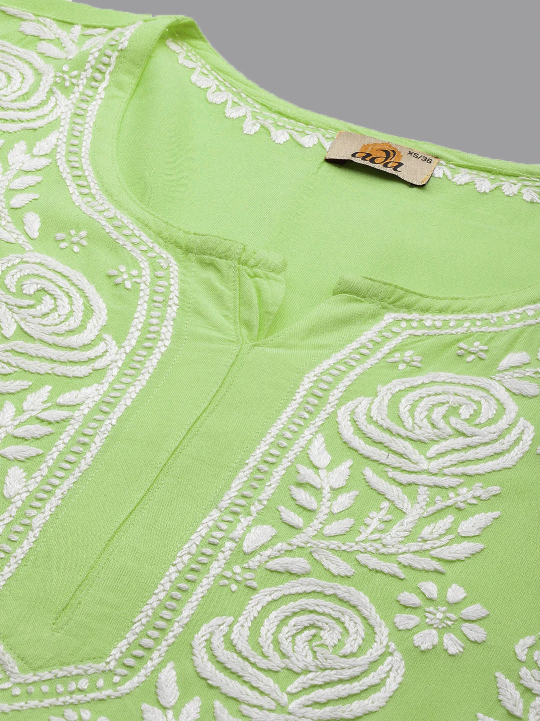 Ada Hand Embroidered Liril Green Rayon Lucknowi Chikankari Straight Kurta A411643