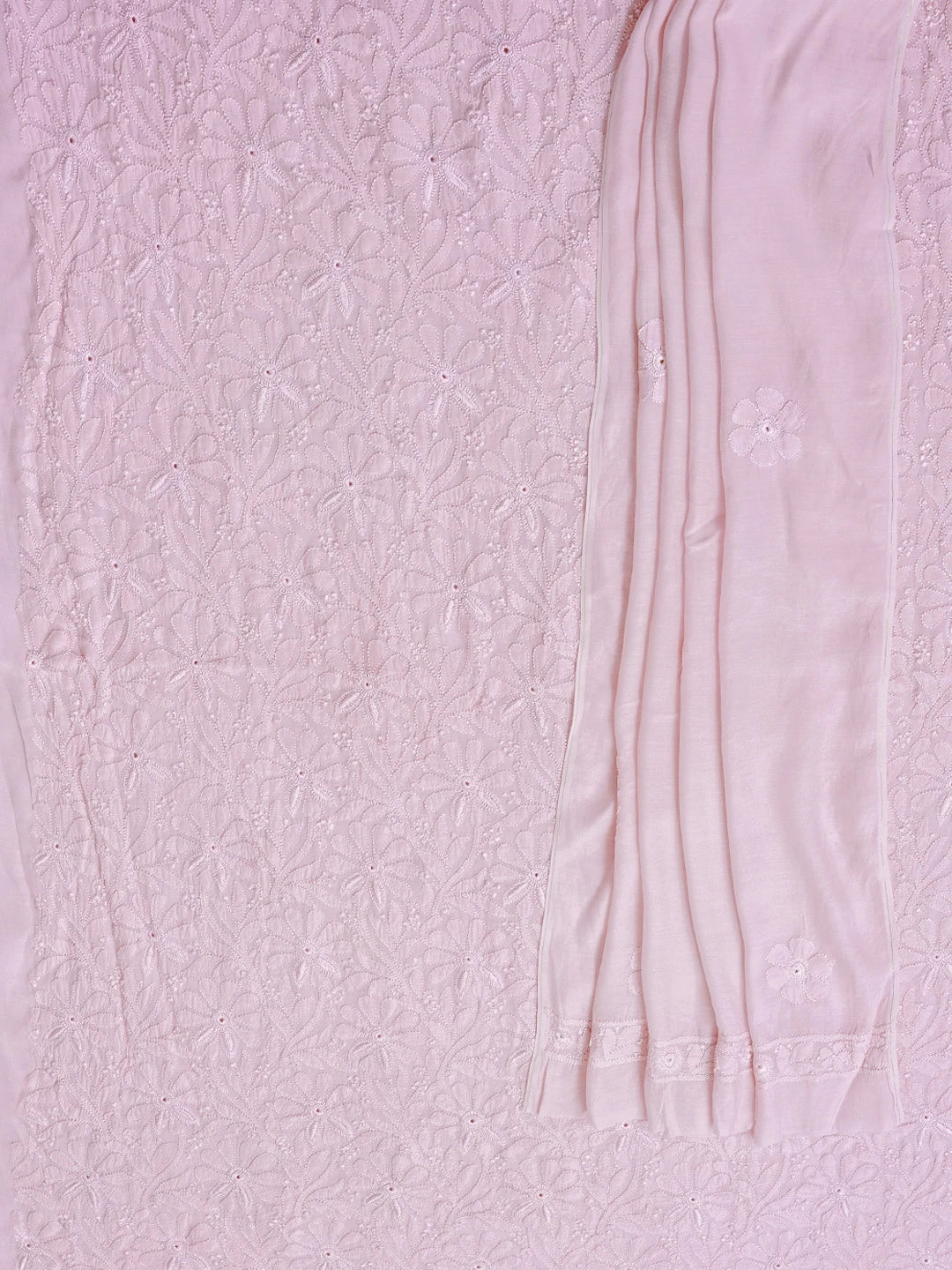 Ada Hand Embroidered Pink Muslin Lucknowi Chikankari Unstitched Kurta Dupatta Set 01A584978