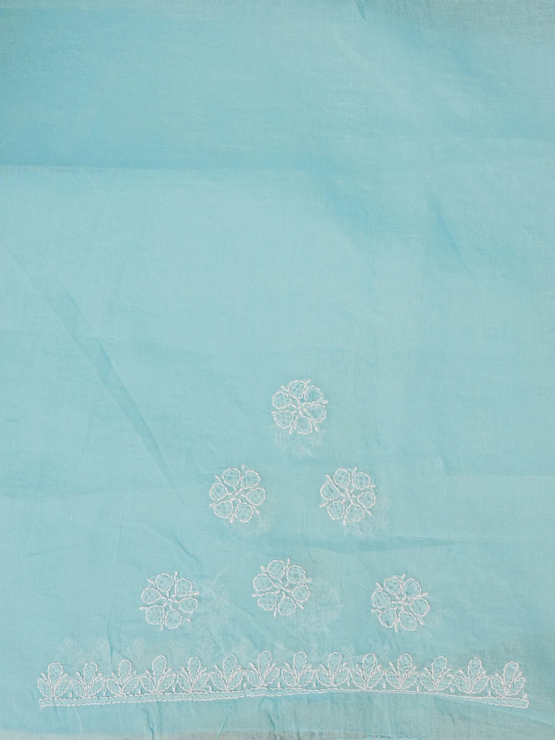Ada Hand Embroidered Sky Blue Cotton Lucknowi Chikankari Saree With Blouse 01A583396