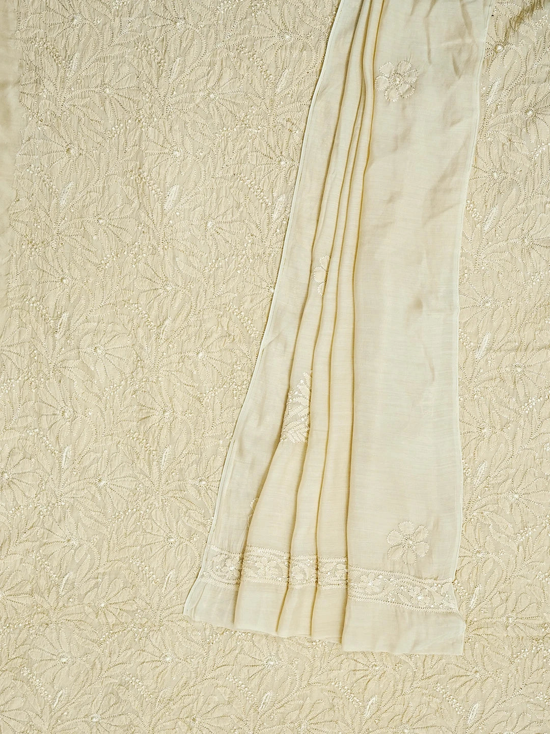 Ada Hand Embroidered Light Fawn Muslin Lucknowi Chikankari Unstitched Kurta Dupatta Set 01A584977