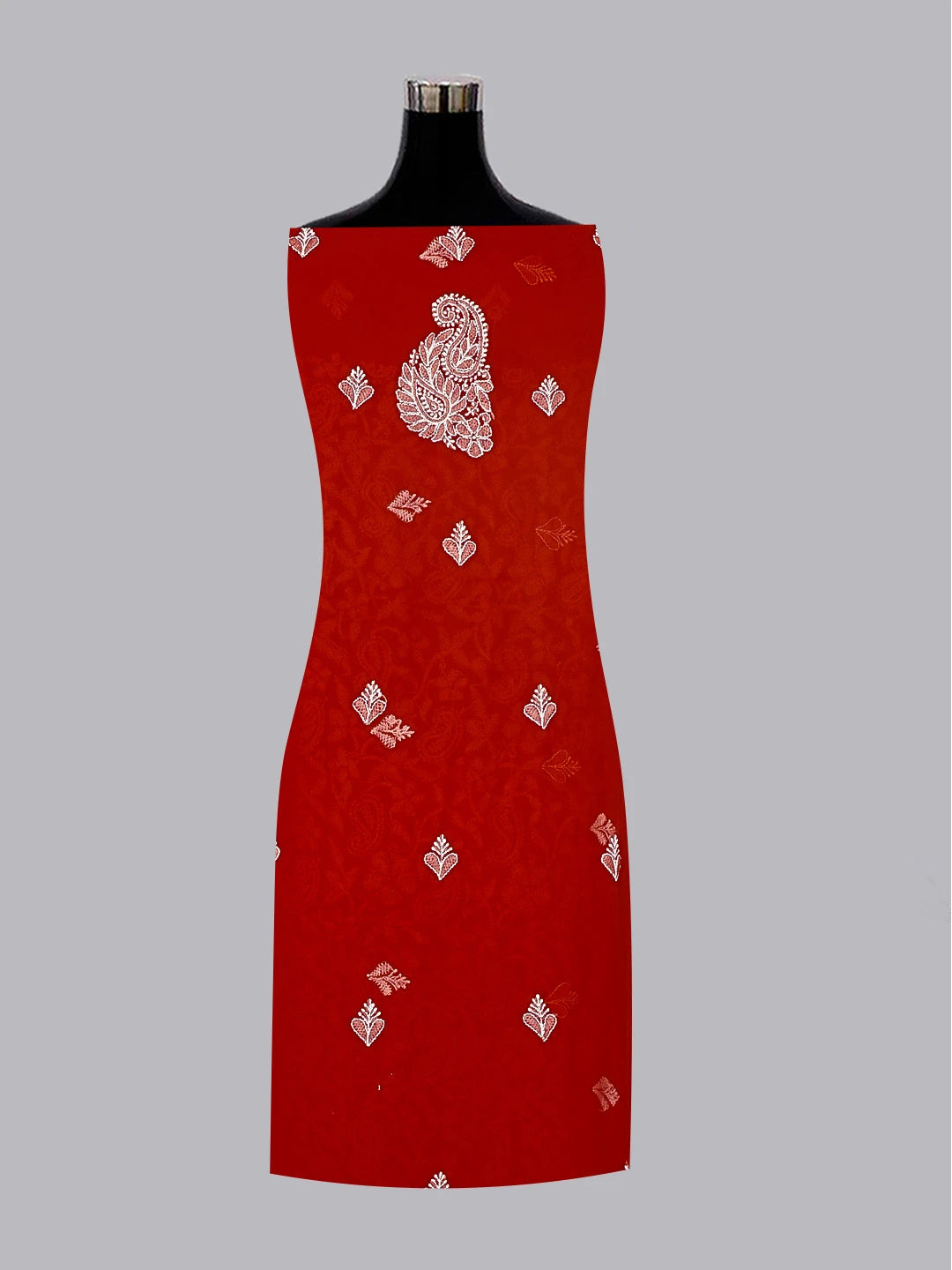 Ada Hand Embroidered Red Georgette Lucknowi Chikankari Unstitched Suit Piece 01A387173