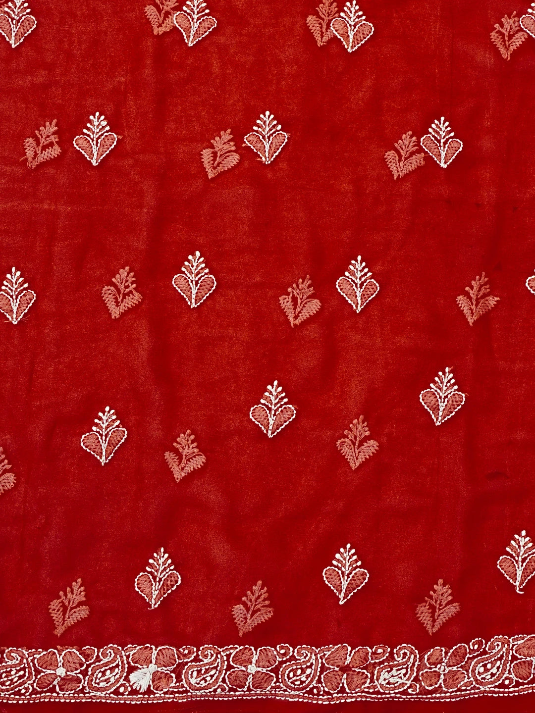 Ada Hand Embroidered Red Georgette Lucknowi Chikankari Unstitched Suit Piece 01A387173