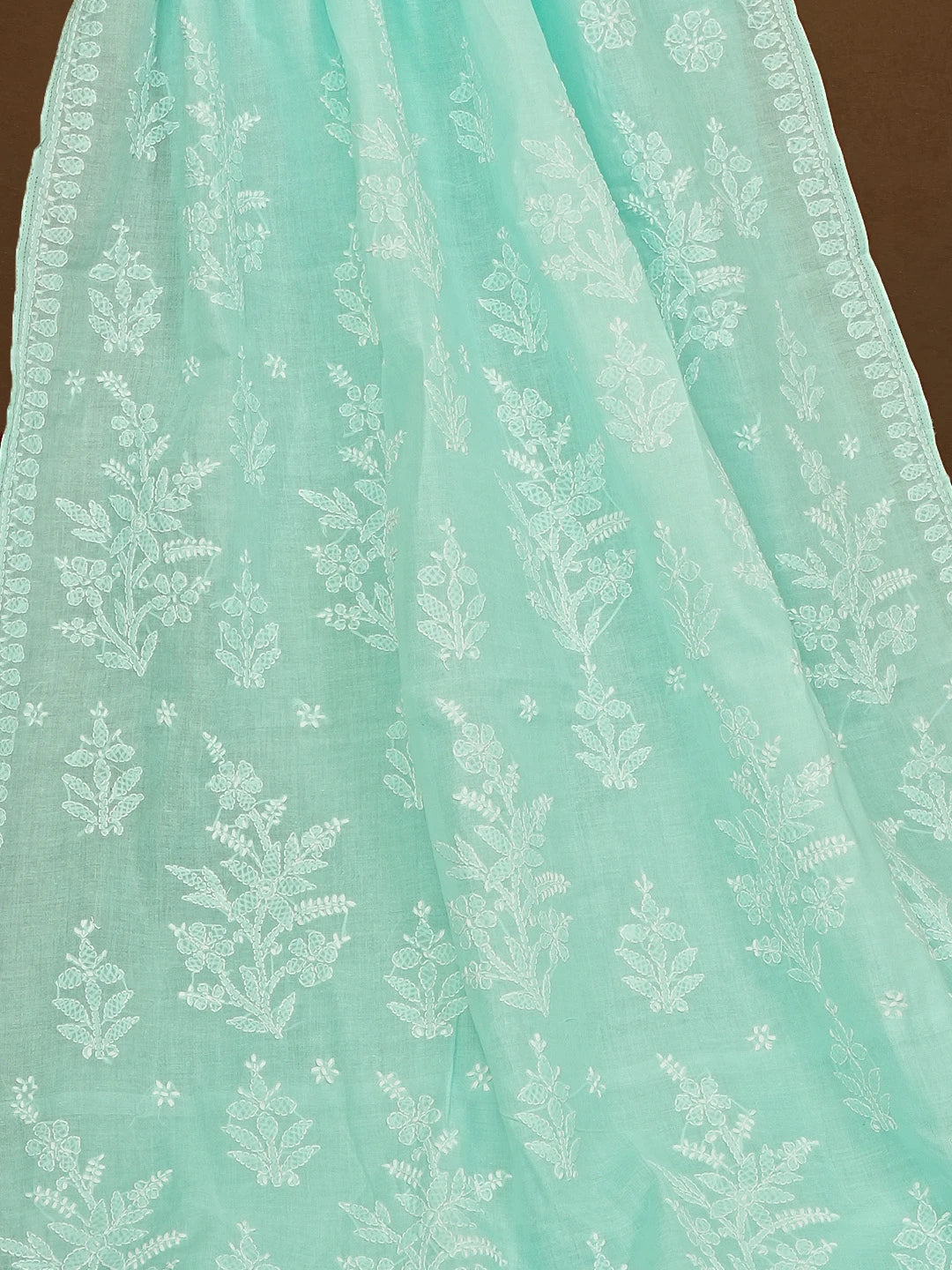Ada Hand Embroidered Sea Green Cotton Lucknowi Chikankari Saree and Blouse 01A583442